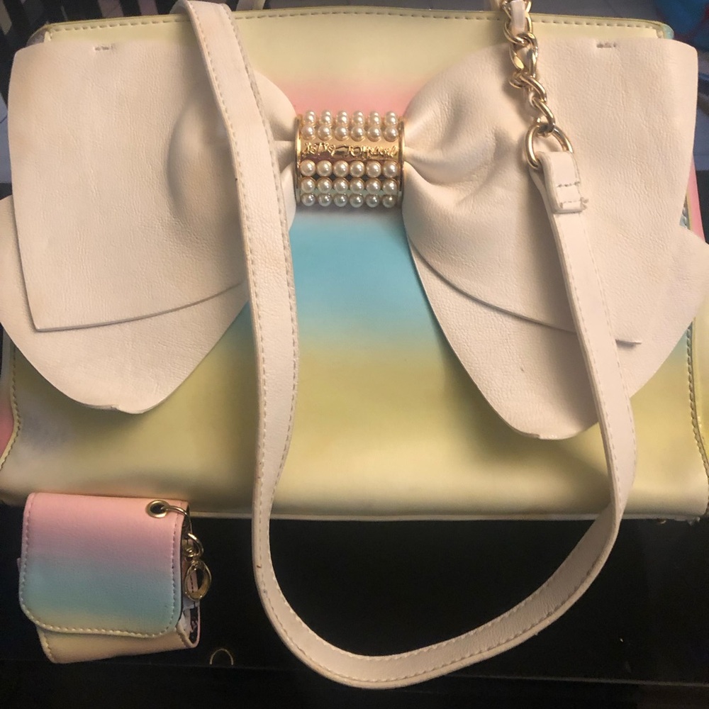 Betsey Johnson rainbow Bow Accent Women's Bag matching coin purse
